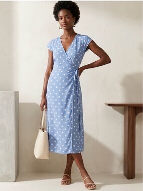 J. Crew Light Blue Polka Dot Wrap Dress